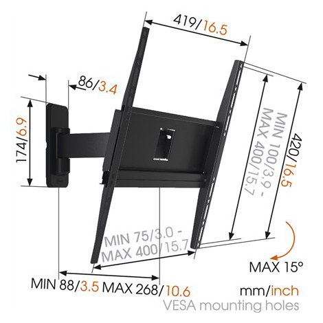 Vogels | Wall mount | MA3030-A1 | Full motion | 32-65 "" | Maximum weight (capacity) 25 kg | Black - 4